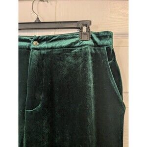 Green Velour Pants Women's Sz XL High Rise Stretch Comfort Wide Leg Day To Night